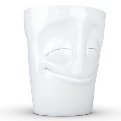 FIFTYEIGHT PRODUCTS / Tazza con manico "Vergnügt" (Porcellana, 350ml, bianca, Made in Germany)