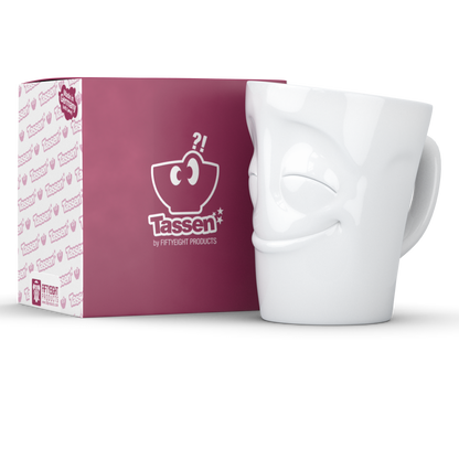 FIFTYEIGHT PRODUCTS / Tazza con manico "Vergnügt" (Porcellana, 350ml, bianca, Made in Germany)