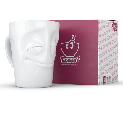 FIFTYEIGHT PRODUCTS / Tazza con manico "Vergnügt" (Porcellana, 350ml, bianca, Made in Germany)