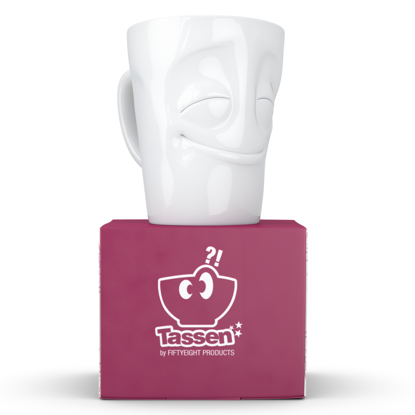 FIFTYEIGHT PRODUCTS / Tazza con manico "Vergnügt" (Porcellana, 350ml, bianca, Made in Germany)