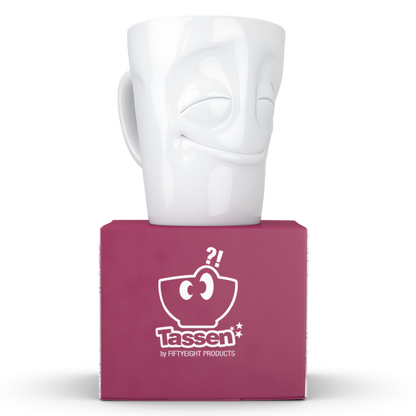 FIFTYEIGHT PRODUCTS / Tazza con manico "Vergnügt" (Porcellana, 350ml, bianca, Made in Germany)