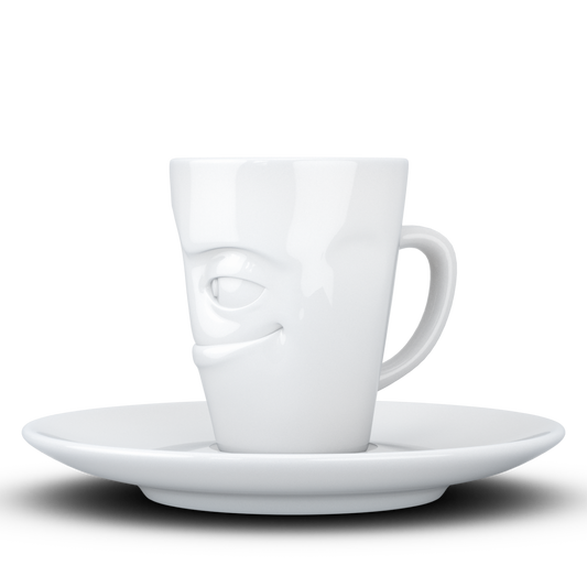 FIFTYEIGHT PRODUCTS / Cups / Espresso Cup with Saucer "Grinning" (Porcelain, 80 ml, White, Made in Germany)