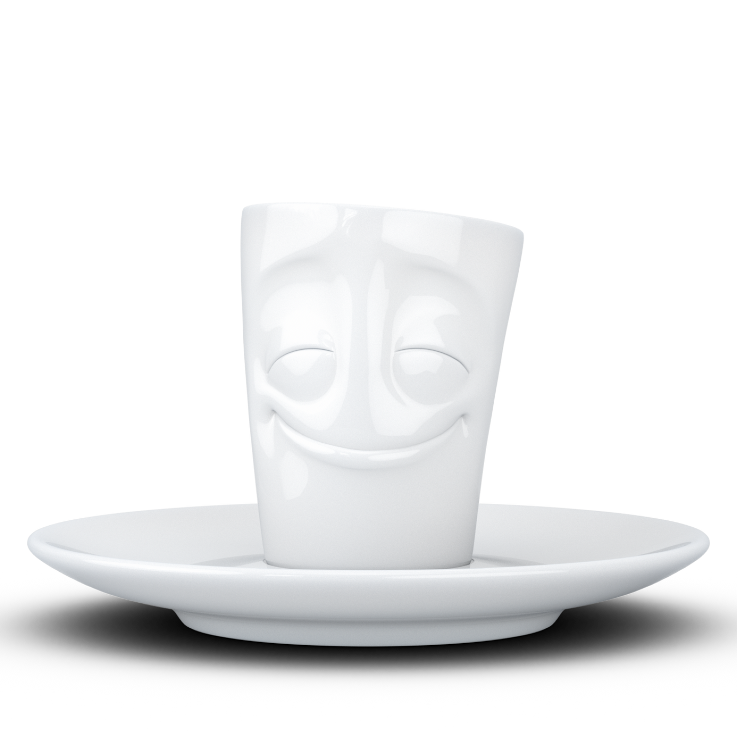 FIFTYEIGHT PRODUCTS / Cups / Espresso Cup with Saucer "Grinning" (Porcelain, 80 ml, White, Made in Germany)