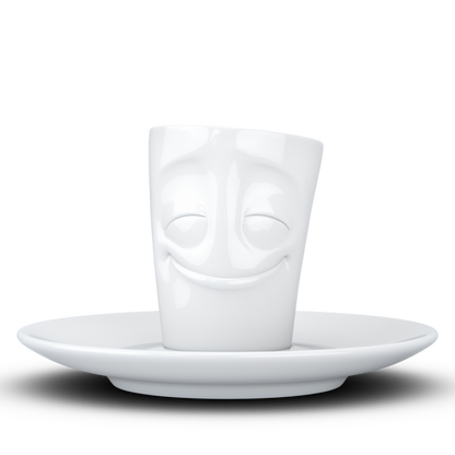 FIFTYEIGHT PRODUCTS / Cups / Espresso Cup with Saucer "Grinning" (Porcelain, 80 ml, White, Made in Germany)