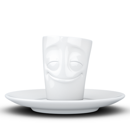 FIFTYEIGHT PRODUCTS / Cups / Espresso Cup with Saucer "Grinning" (Porcelain, 80 ml, White, Made in Germany)