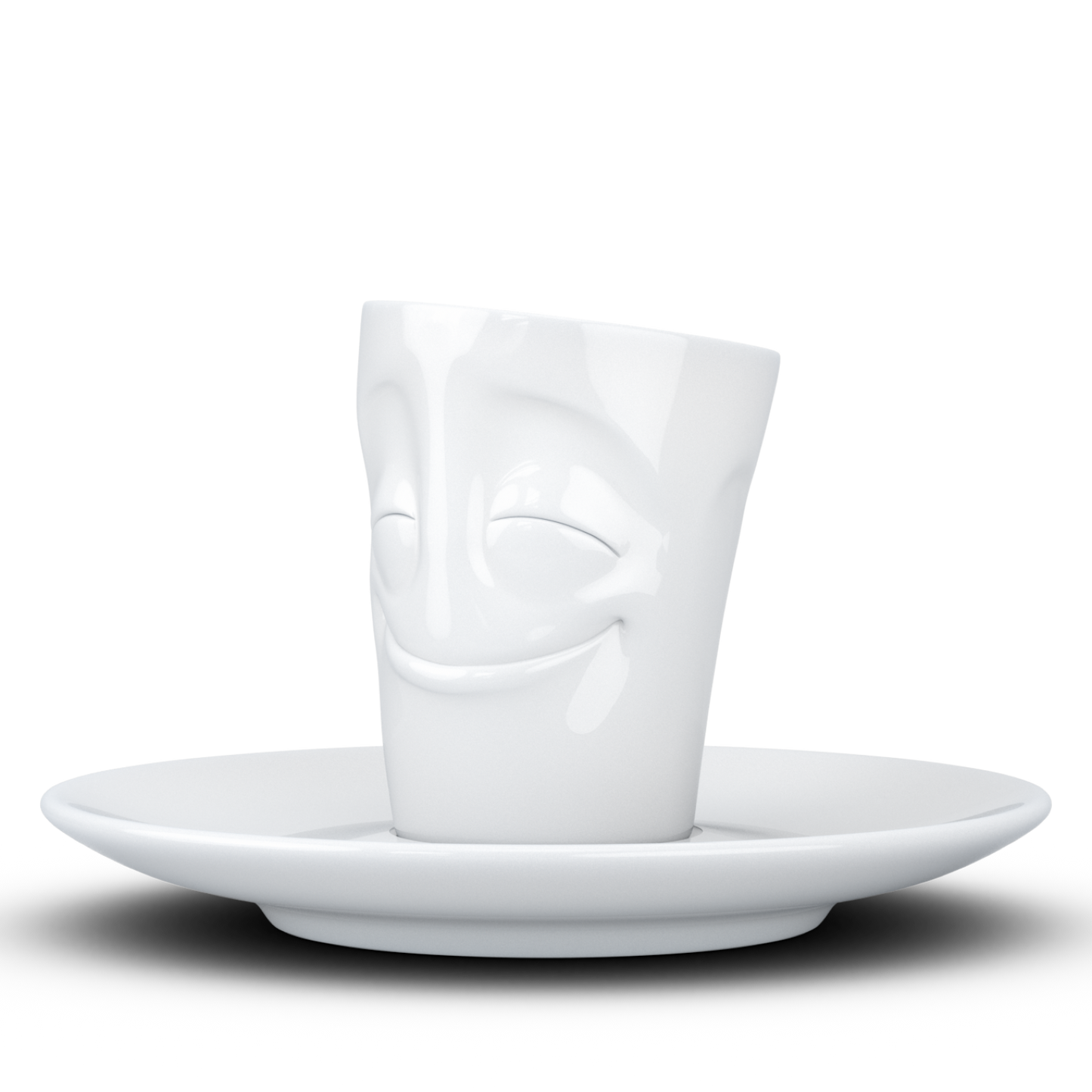 FIFTYEIGHT PRODUCTS / Cups / Espresso Cup with Saucer "Grinning" (Porcelain, 80 ml, White, Made in Germany)
