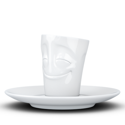 FIFTYEIGHT PRODUCTS / Cups / Espresso Cup with Saucer "Grinning" (Porcelain, 80 ml, White, Made in Germany)