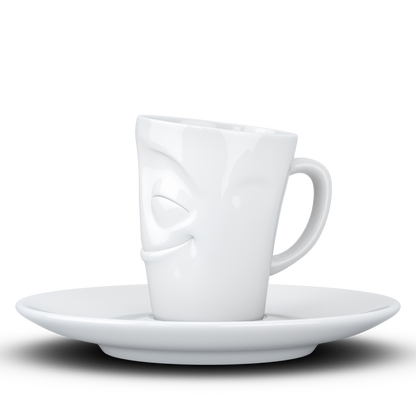 FIFTYEIGHT PRODUCTS / Cups / Espresso Cup with Saucer "Grinning" (Porcelain, 80 ml, White, Made in Germany)