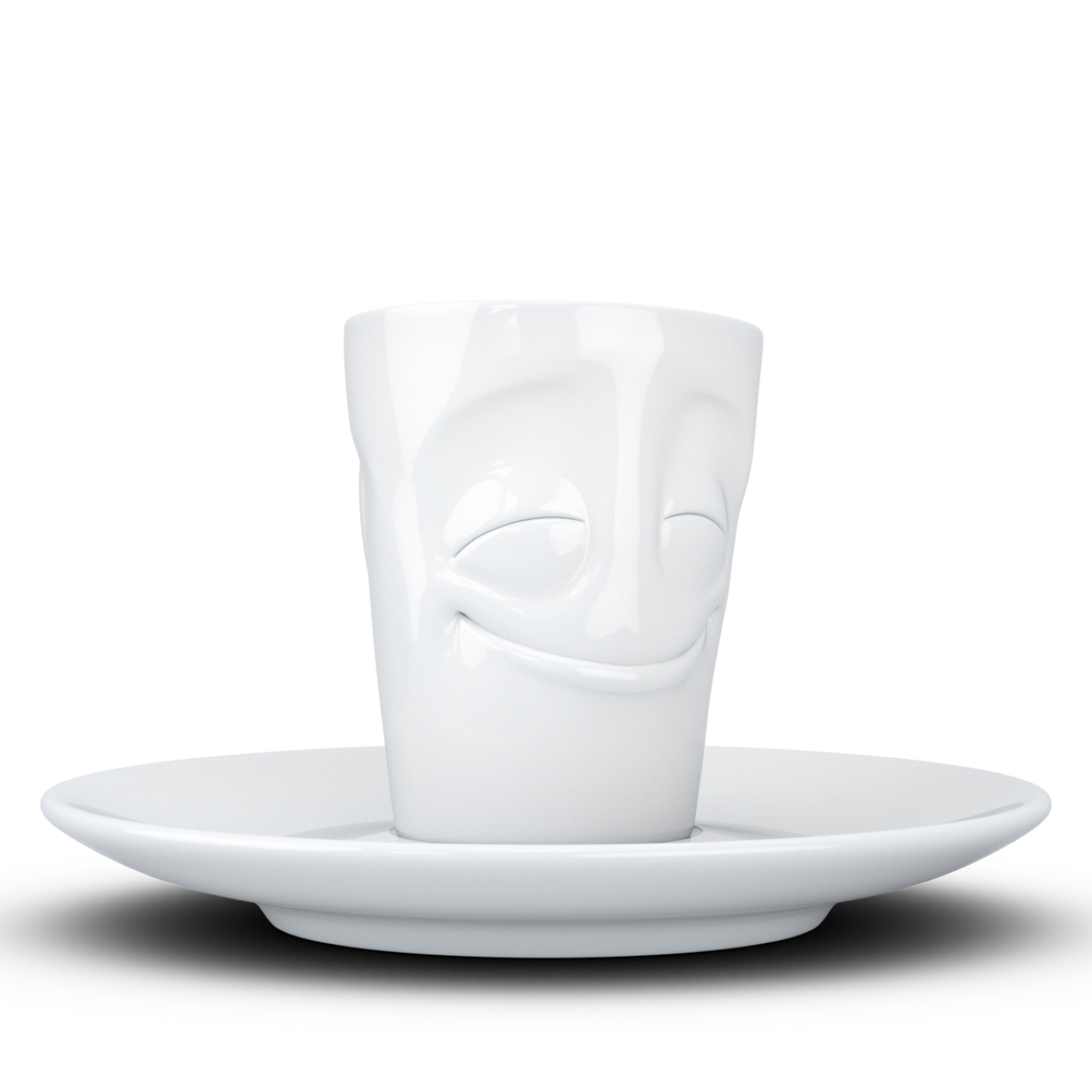 FIFTYEIGHT PRODUCTS / Cups / Espresso Cup with Saucer "Grinning" (Porcelain, 80 ml, White, Made in Germany)