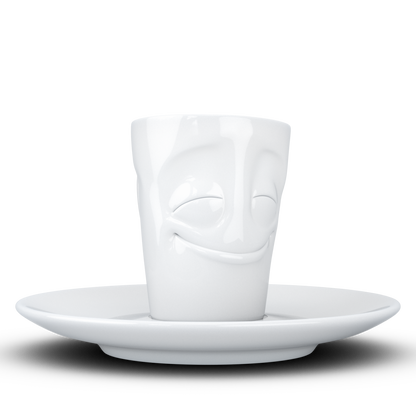 FIFTYEIGHT PRODUCTS / Cups / Espresso Cup with Saucer "Grinning" (Porcelain, 80 ml, White, Made in Germany)