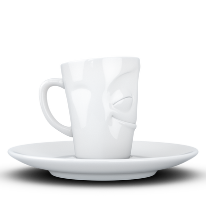 FIFTYEIGHT PRODUCTS / Cups / Espresso Cup with Saucer "Grinning" (Porcelain, 80 ml, White, Made in Germany)