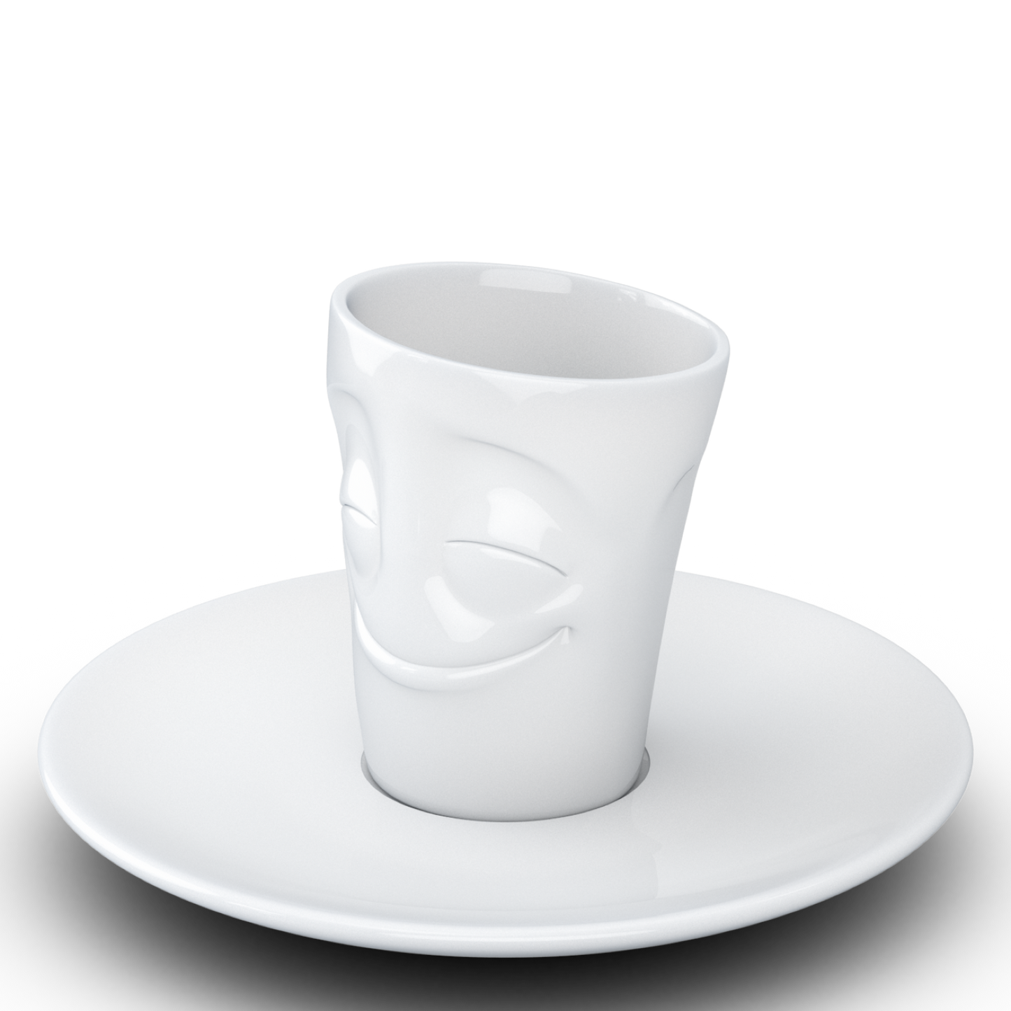 FIFTYEIGHT PRODUCTS / Cups / Espresso Cup with Saucer "Grinning" (Porcelain, 80 ml, White, Made in Germany)