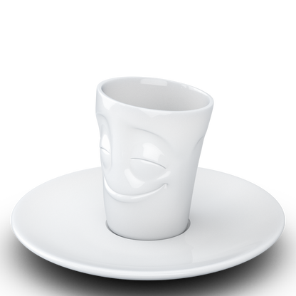 FIFTYEIGHT PRODUCTS / Cups / Espresso Cup with Saucer "Grinning" (Porcelain, 80 ml, White, Made in Germany)