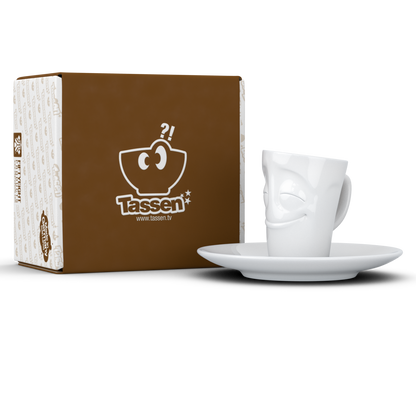 FIFTYEIGHT PRODUCTS / Cups / Espresso Cup with Saucer "Grinning" (Porcelain, 80 ml, White, Made in Germany)