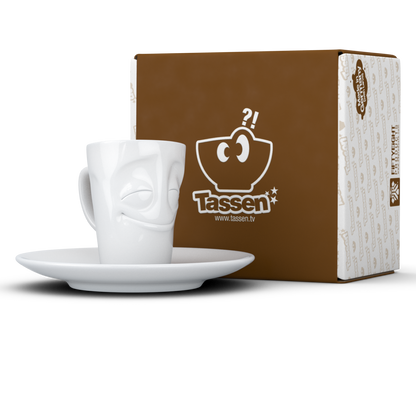 FIFTYEIGHT PRODUCTS / Cups / Espresso Cup with Saucer "Grinning" (Porcelain, 80 ml, White, Made in Germany)