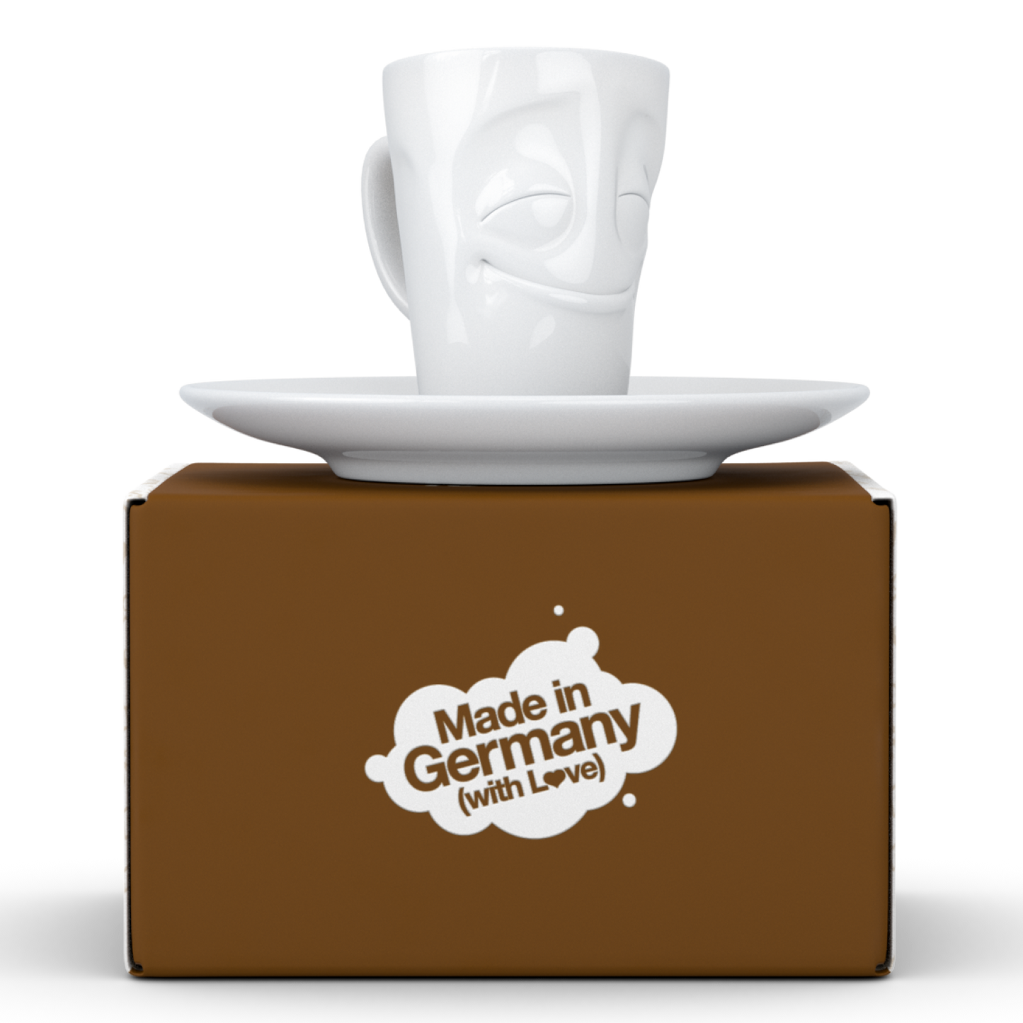 FIFTYEIGHT PRODUCTS / Cups / Espresso Cup with Saucer "Grinning" (Porcelain, 80 ml, White, Made in Germany)