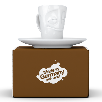 FIFTYEIGHT PRODUCTS / Cups / Espresso Cup with Saucer "Grinning" (Porcelain, 80 ml, White, Made in Germany)
