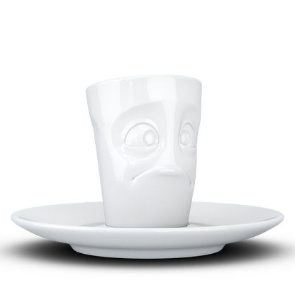 FIFTYEIGHT PRODUCTS / Cups / Espresso Cup with Saucer "Dumbfounded" (Porcelain, 80 ml, White, Made in Germany)
