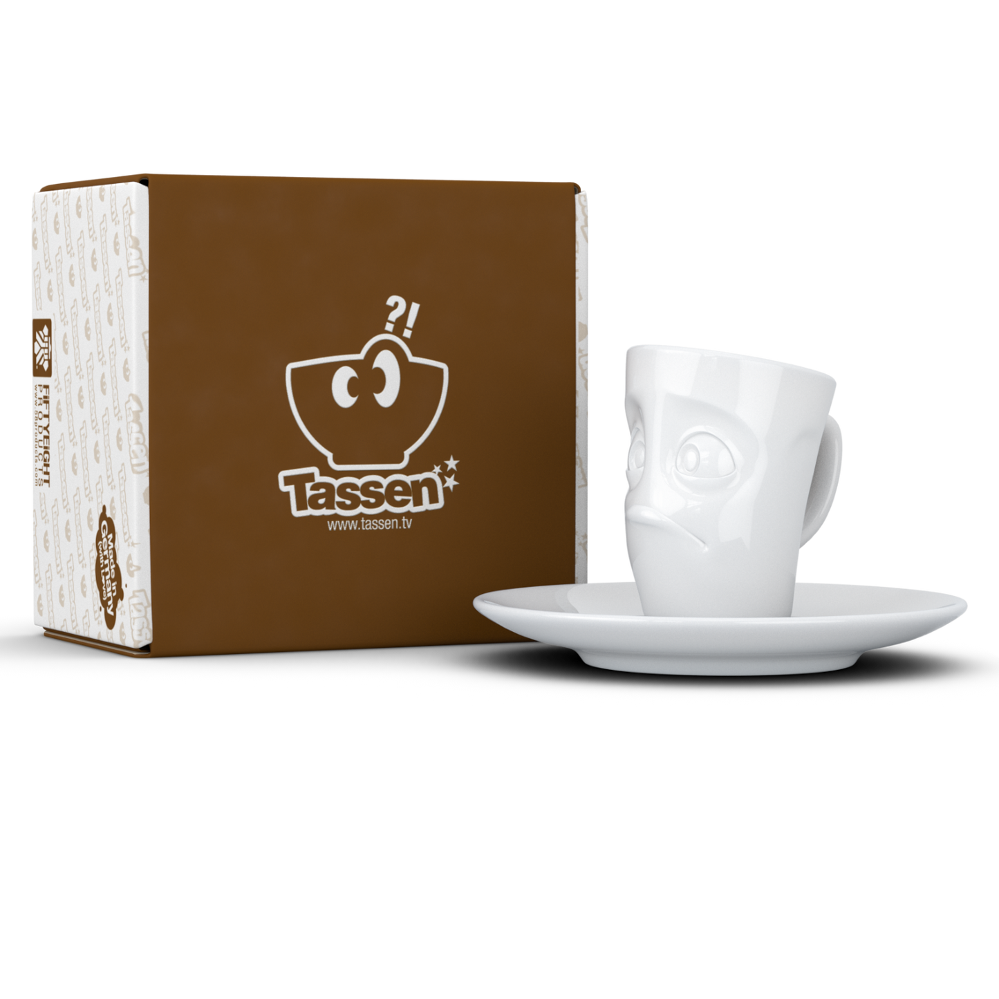 FIFTYEIGHT PRODUCTS / Cups / Espresso Cup with Saucer "Dumbfounded" (Porcelain, 80 ml, White, Made in Germany)