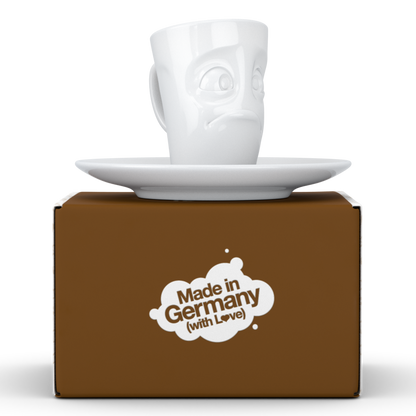 FIFTYEIGHT PRODUCTS / Cups / Espresso Cup with Saucer "Dumbfounded" (Porcelain, 80 ml, White, Made in Germany)