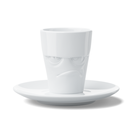 FIFTYEIGHT PRODUCTS / Cups / Espresso Cup with Saucer "Grumpy" (Porcelain, 80 ml, White, Made in Germany)