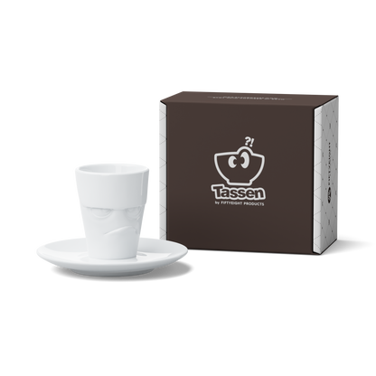 FIFTYEIGHT PRODUCTS / Cups / Espresso Cup with Saucer "Grumpy" (Porcelain, 80 ml, White, Made in Germany)